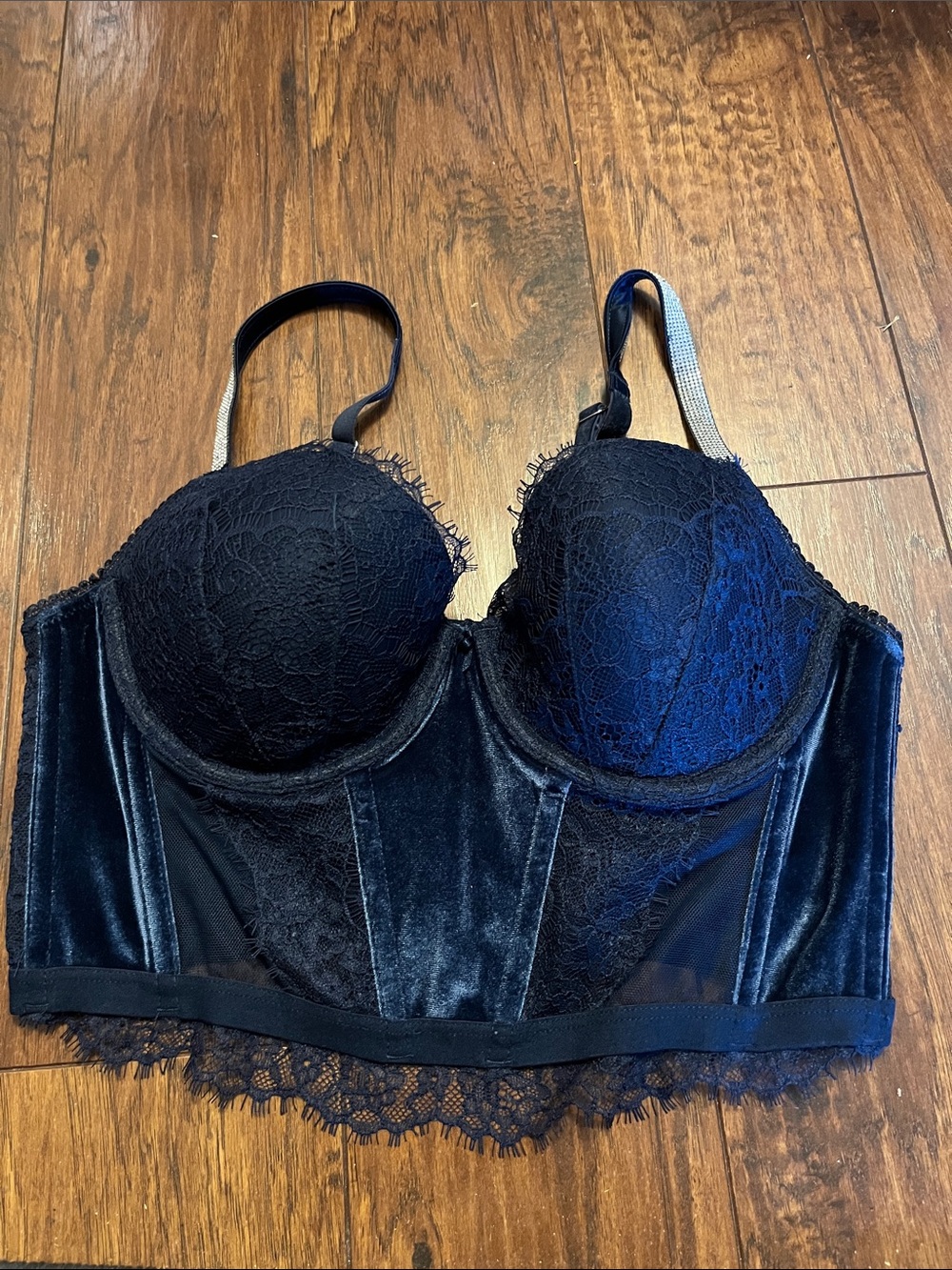 Victorias Secret Lace Velvet Longline Bustier Bra - Women Intimates